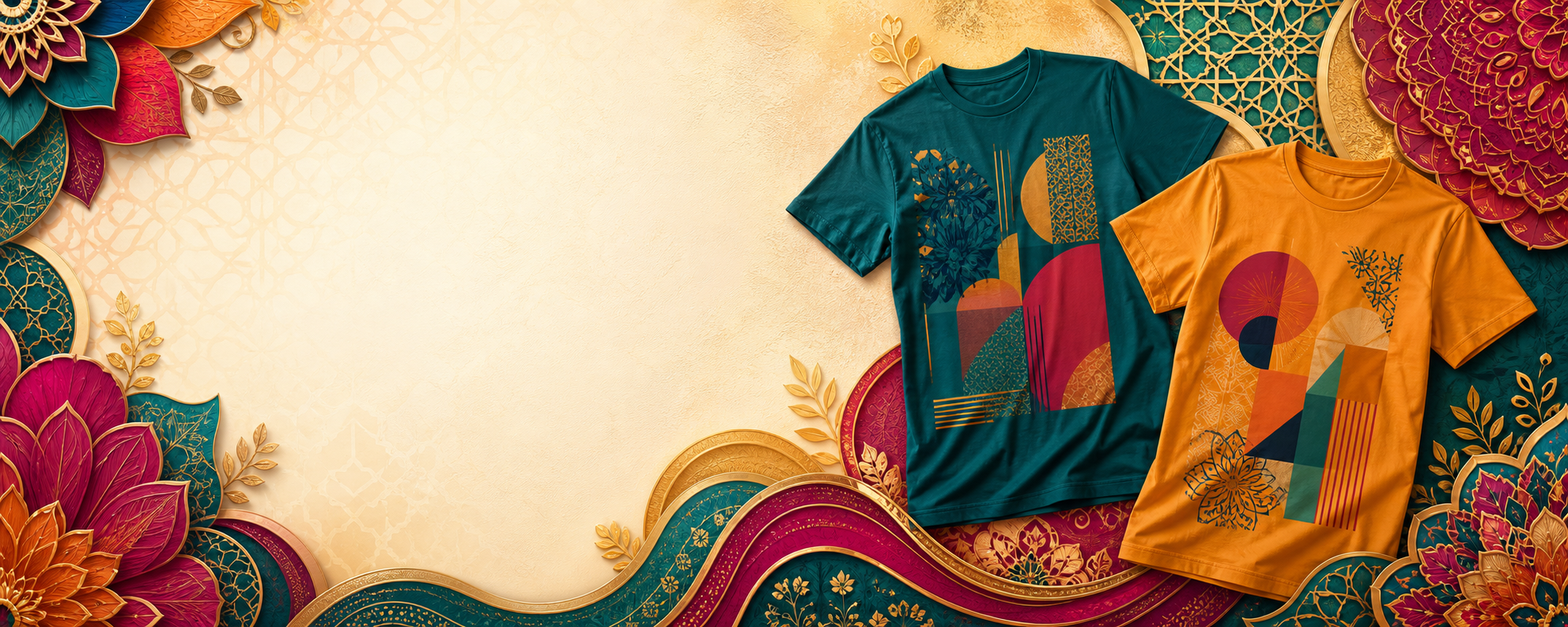 Colourful Asian Designs T-shirt collection backdrop