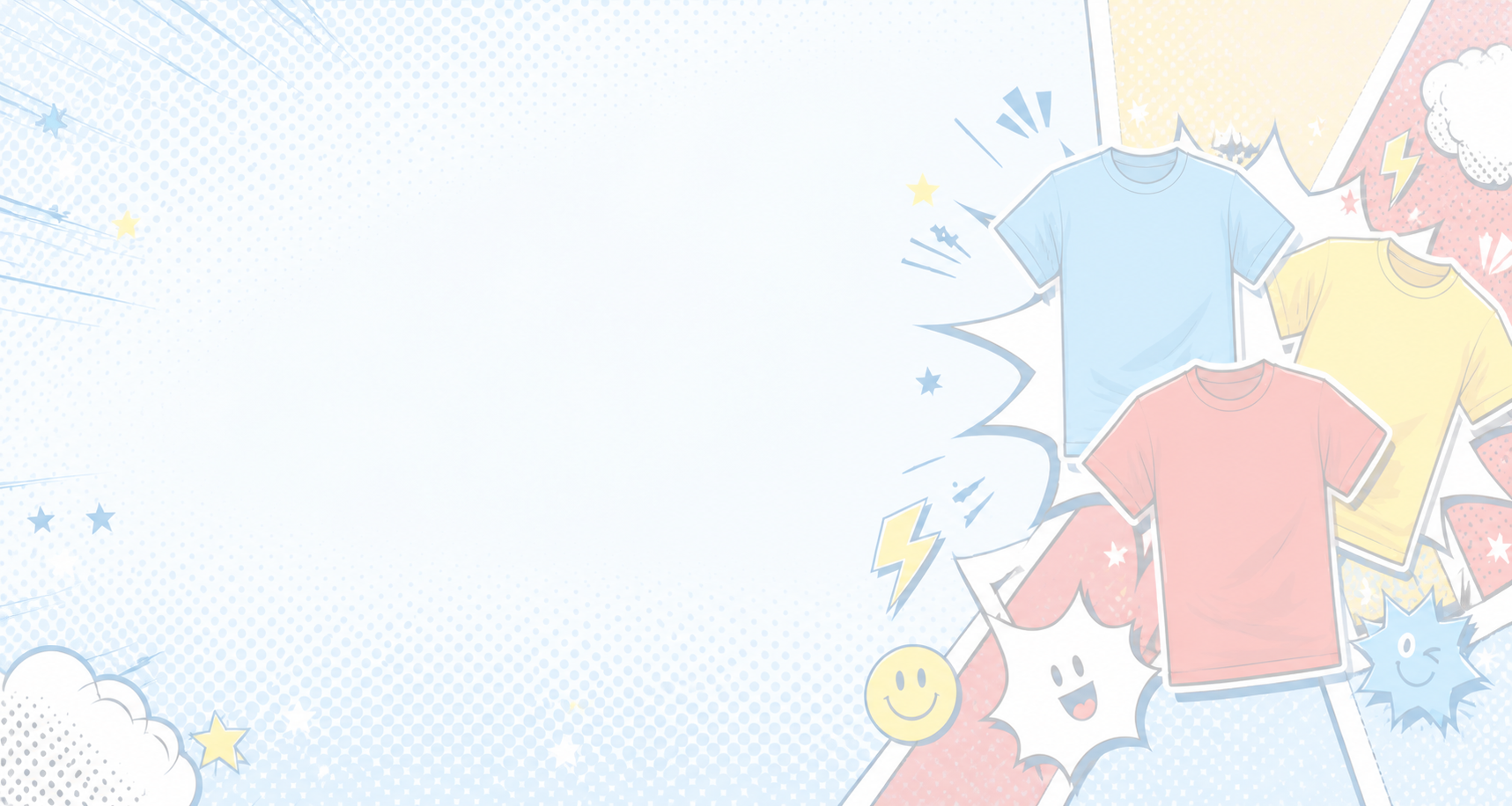 Light comic-style backdrop for the Humour T-shirt collection