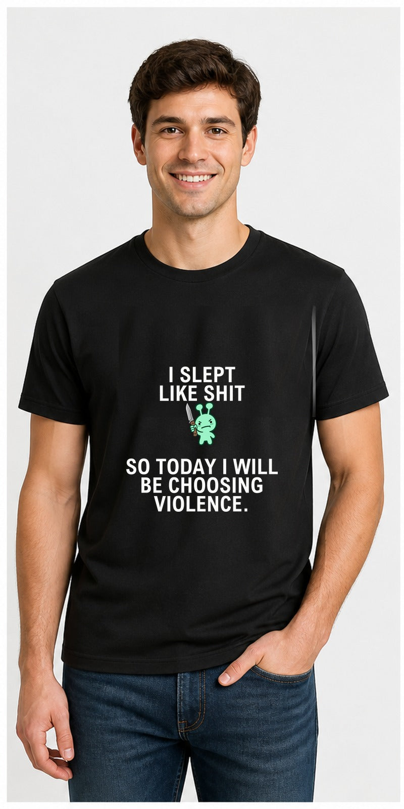 Choosing Violence Black T-Shirt centred model mock-up
