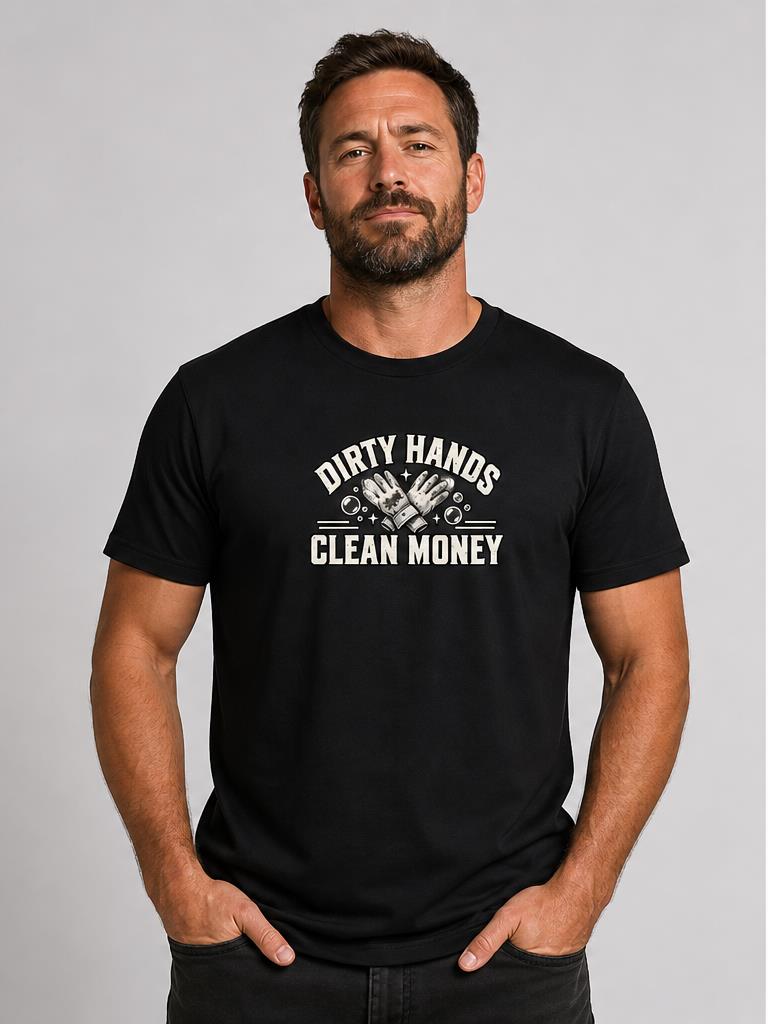 Model wearing Dirty Hands Clean Money Black T-Shirt