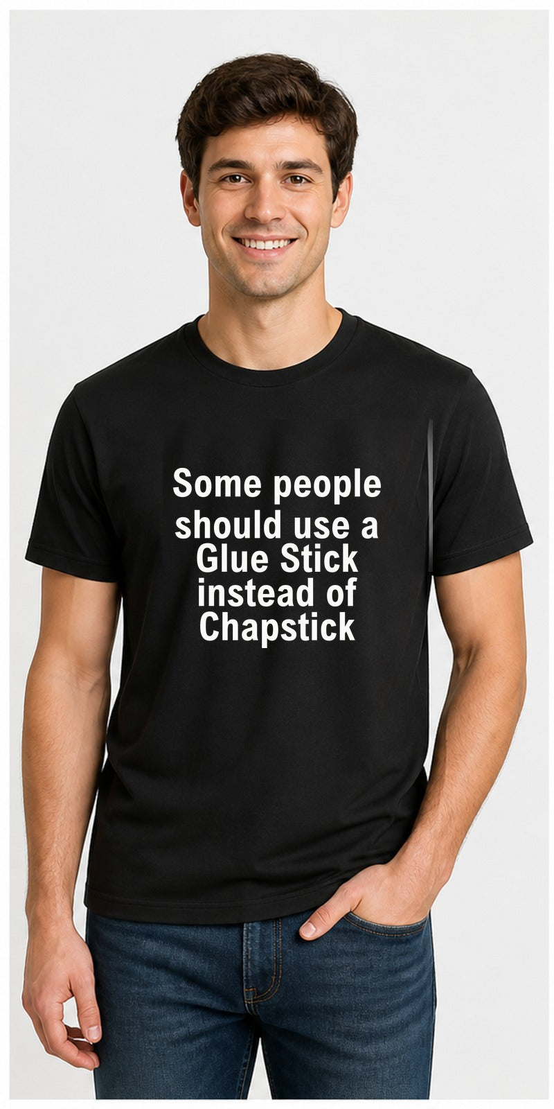 Glue Stick Instead Of Chapstick Navy T-Shirt centred model mock-up