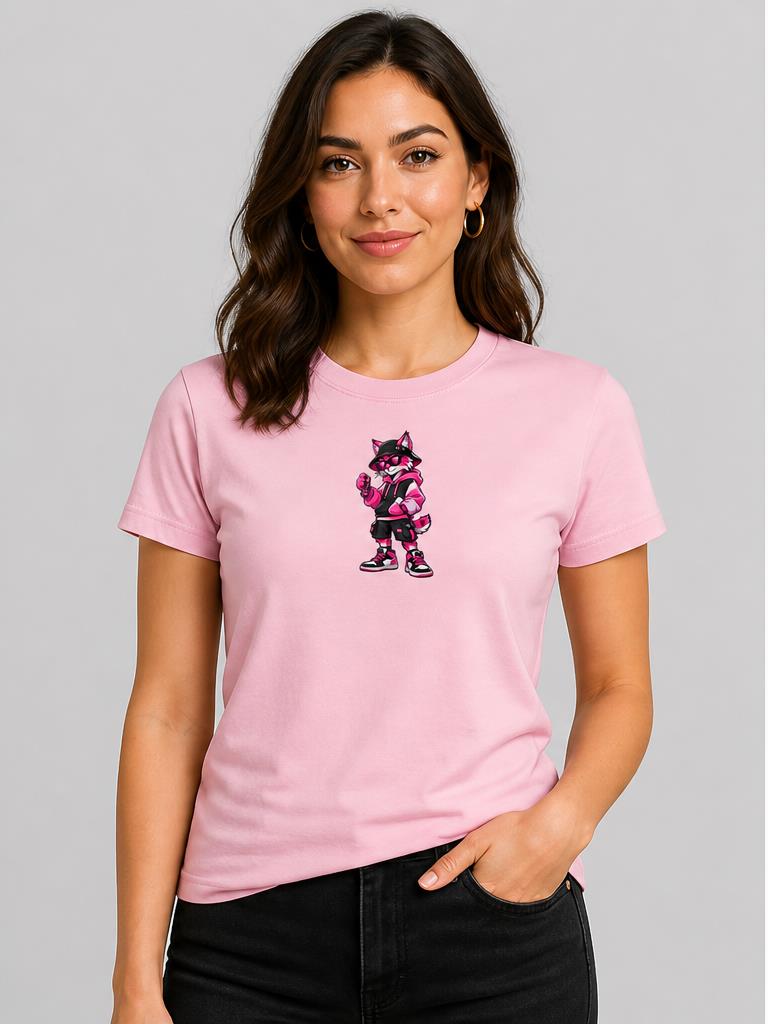 Model wearing Magenta Lynx Light Pink T-Shirt