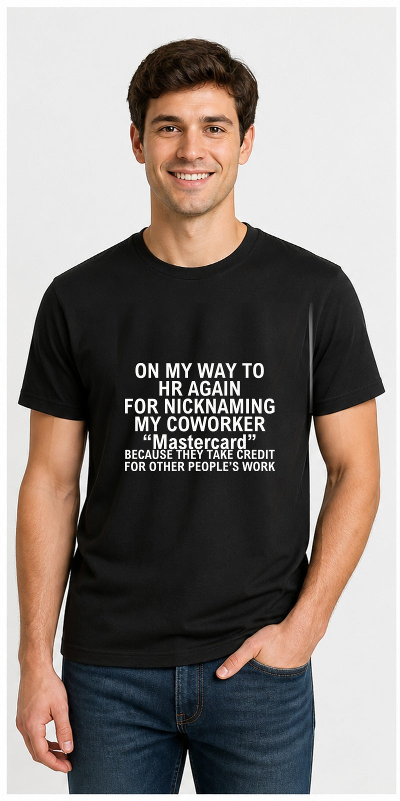 Mastercard Coworker Blue T-Shirt centred model mock-up