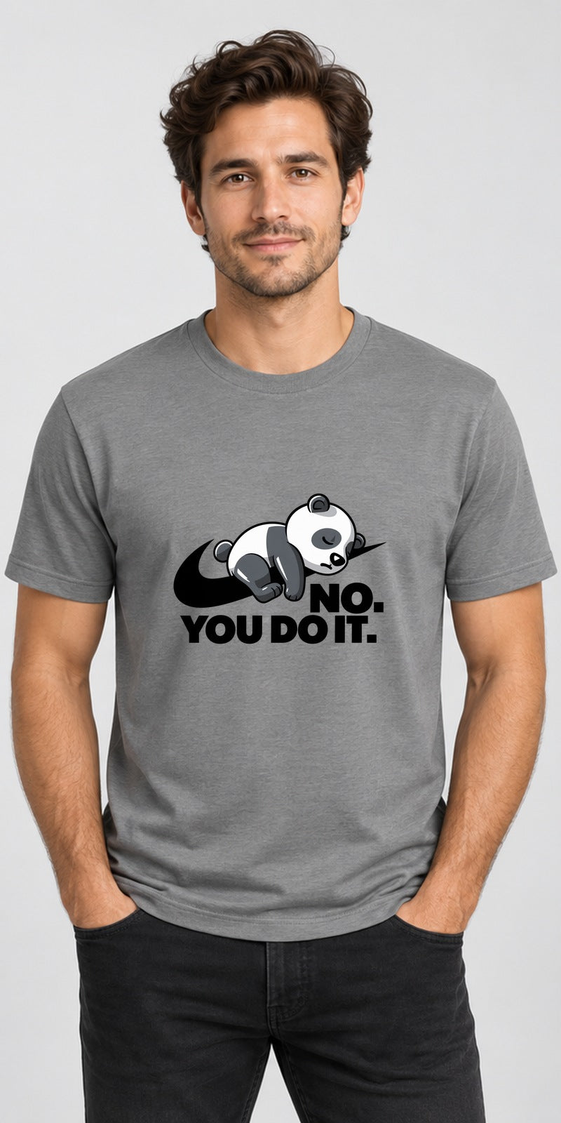No You Do It Panda Grey T-Shirt model mock-up