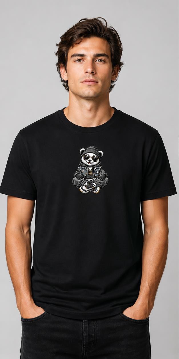 Model wearing Streetwear Panda Black T-Shirt