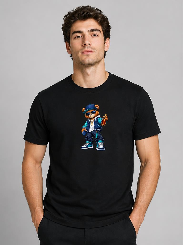 Model wearing Urban Swagger Bear Black T-Shirt