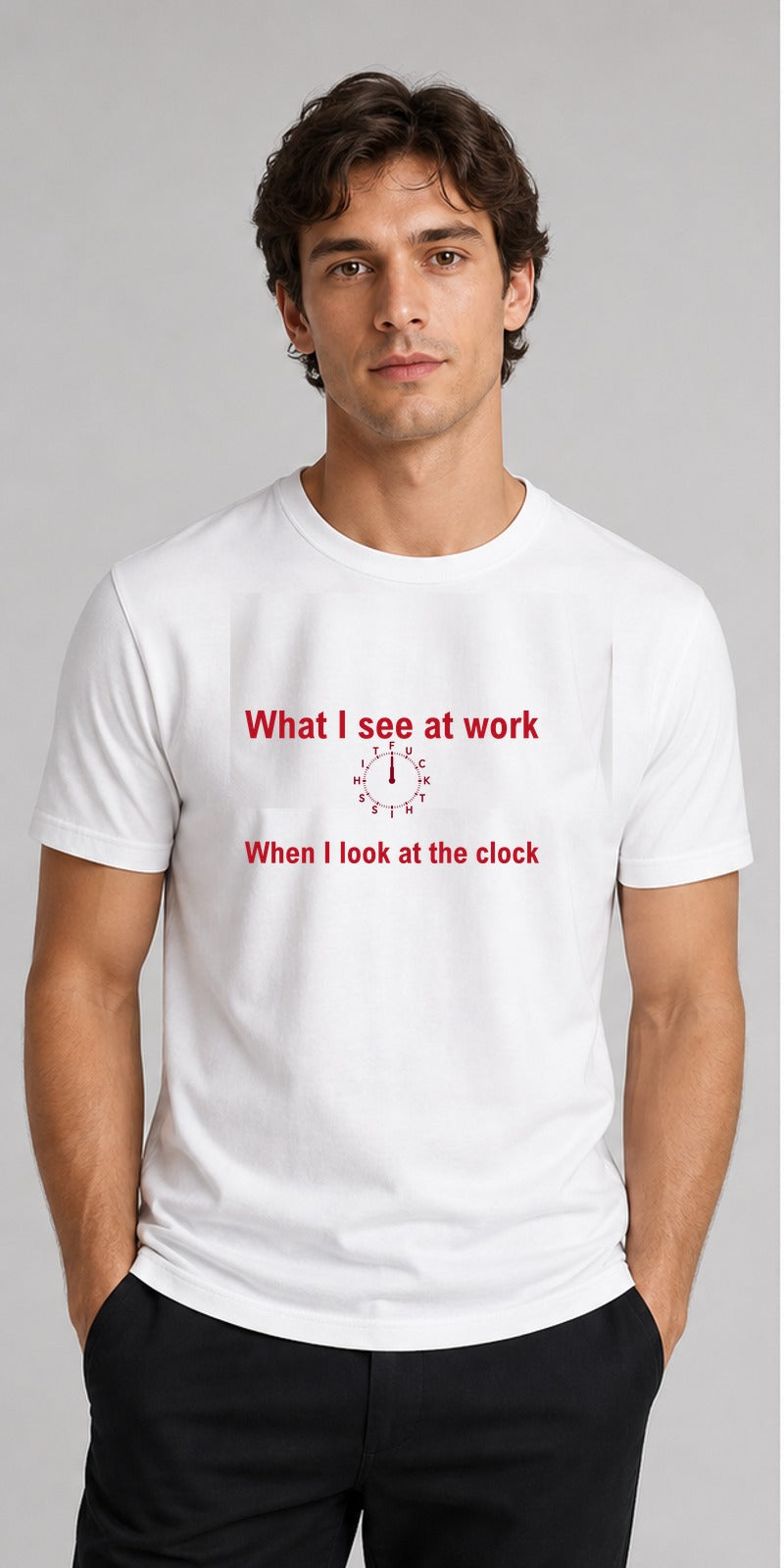 What I See At Work White T-Shirt centred model mock-up
