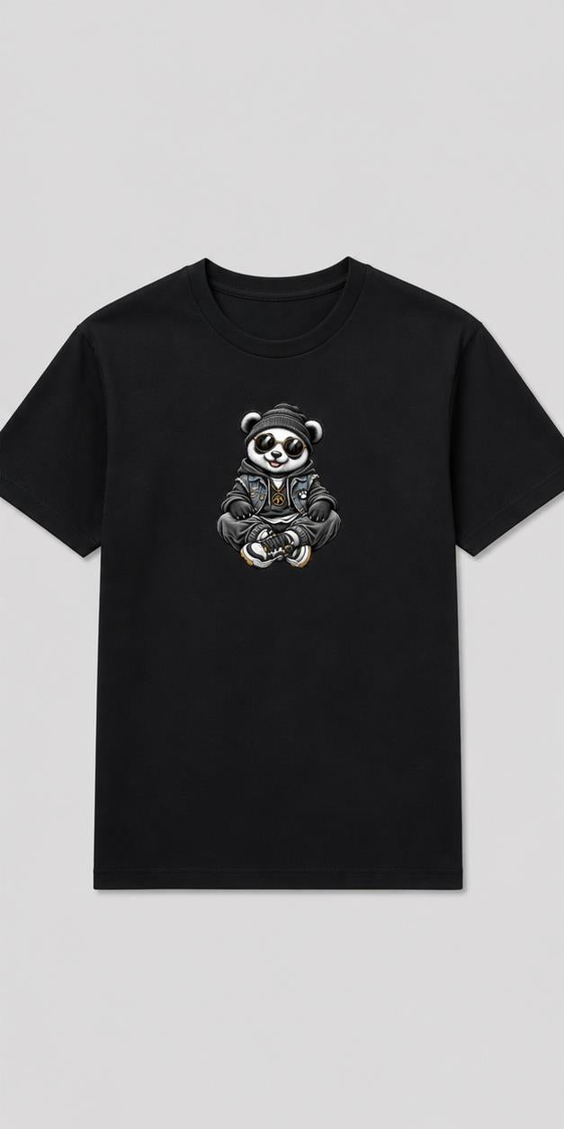 Streetwear Panda Black T-Shirt front mock-up