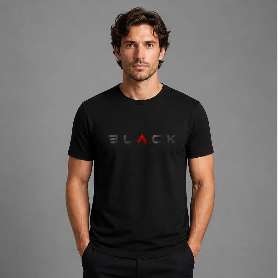Black Geometric Wordmark T-Shirt model front