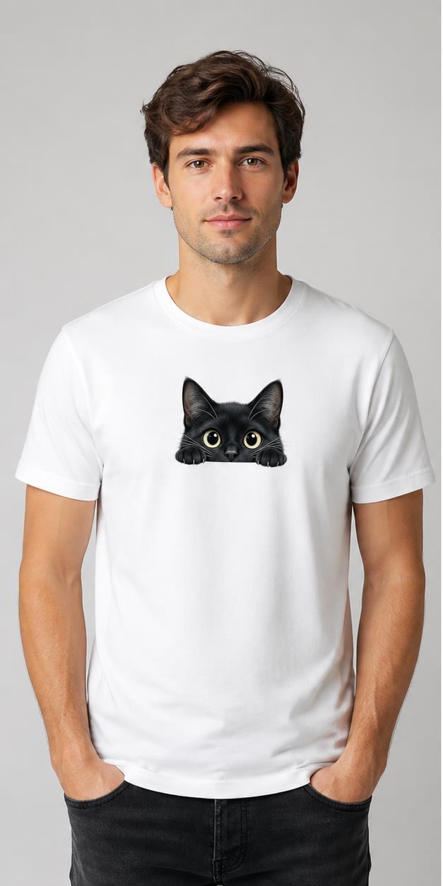 Curious Cat White T-Shirt model front