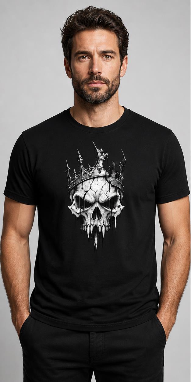 Distressed Crowned Skull Black T-Shirt model front