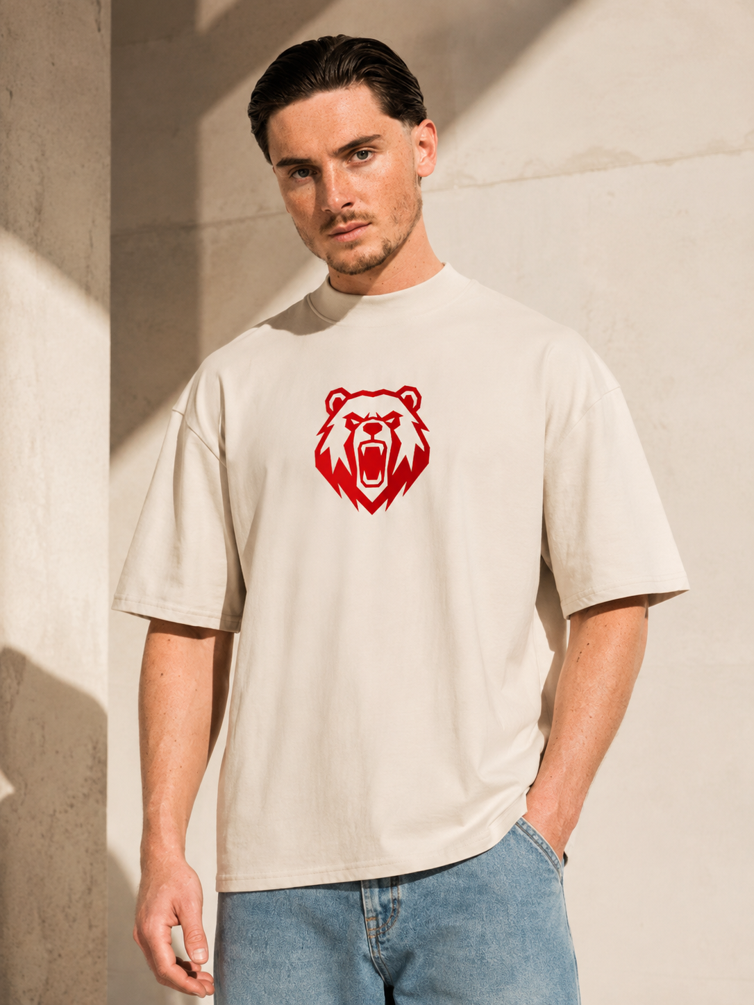 BEAR FORCE Premium 220 Boxy Tee in Ecru