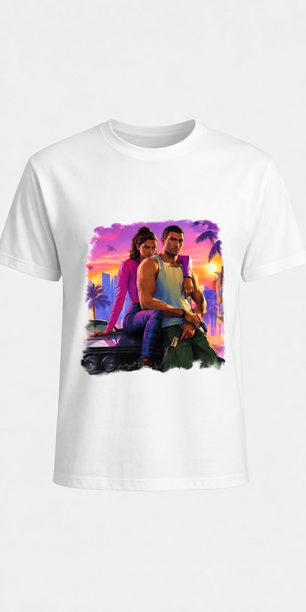Vice City Neon Duo White T-Shirt product mockup