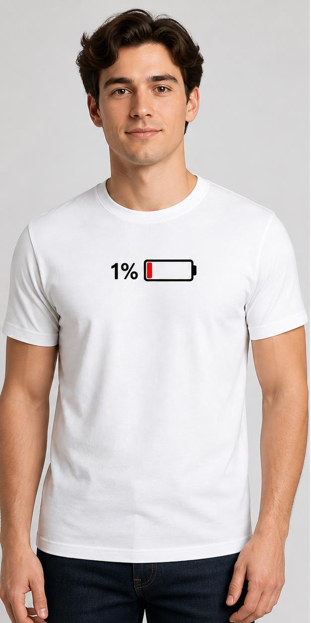 One Percent Battery White T-Shirt model front