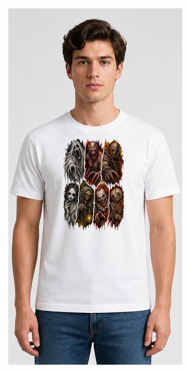 Original Horror Lineup Halloween White T-Shirt model front