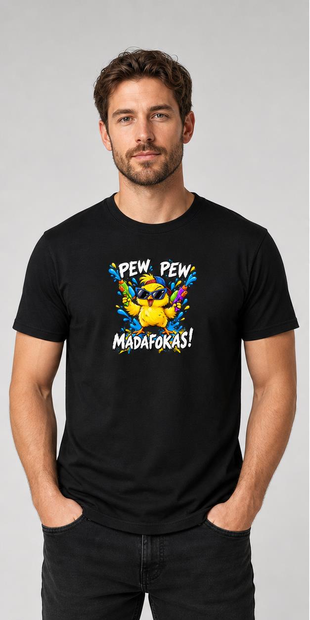 Pew Pew Chick Black T-Shirt model front