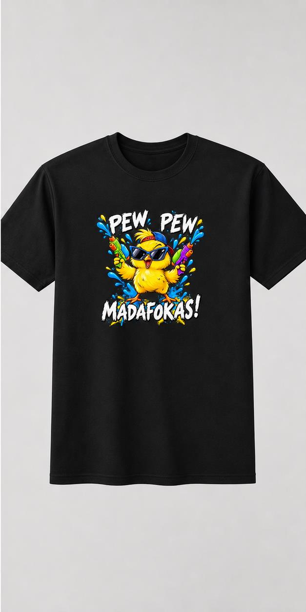Pew Pew Chick Black T-Shirt shirt front