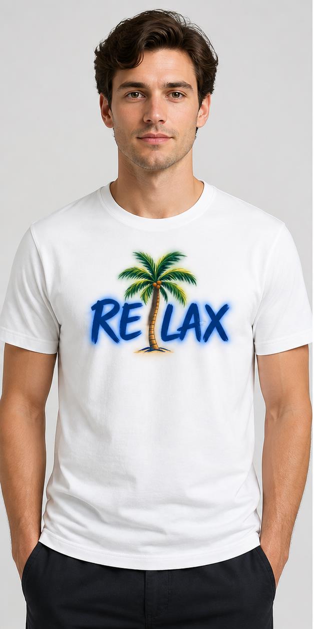 Relax Palm White T-Shirt model front