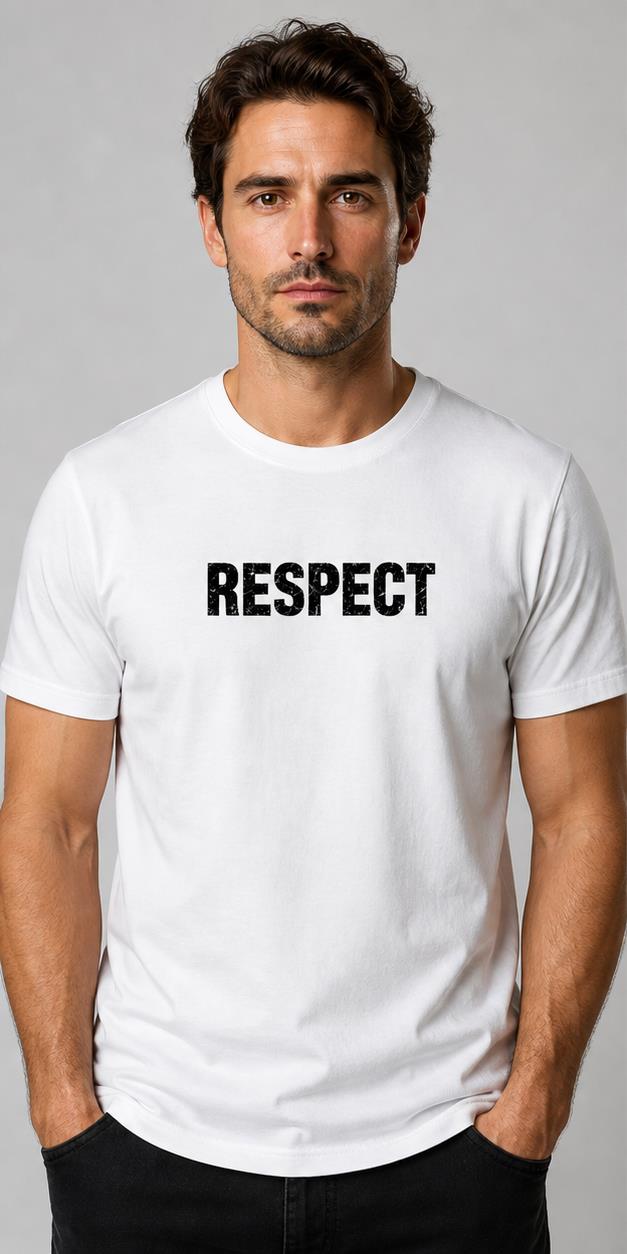 Respect White T-Shirt model front