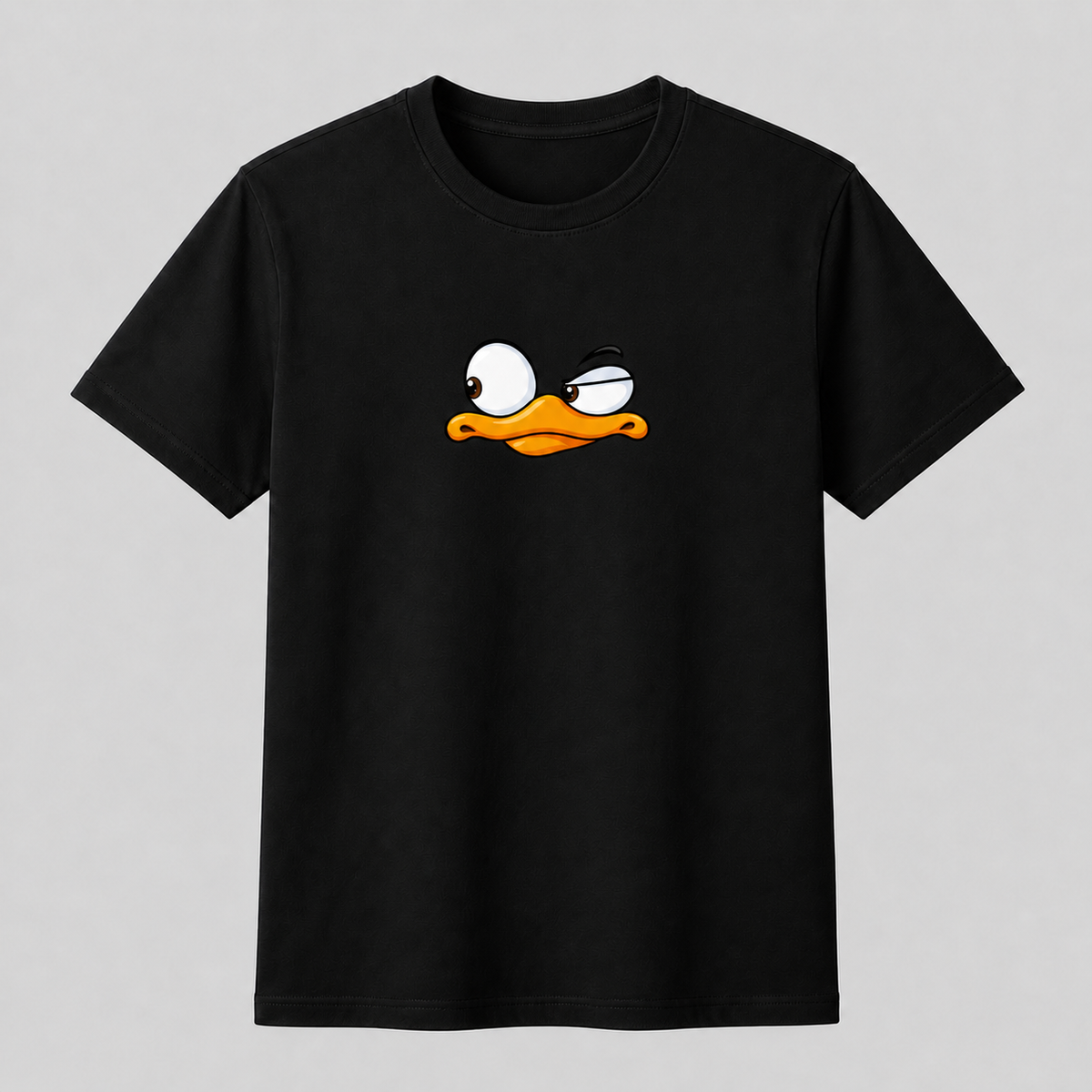 Side-Eye Duck Face black T-shirt front mock-up