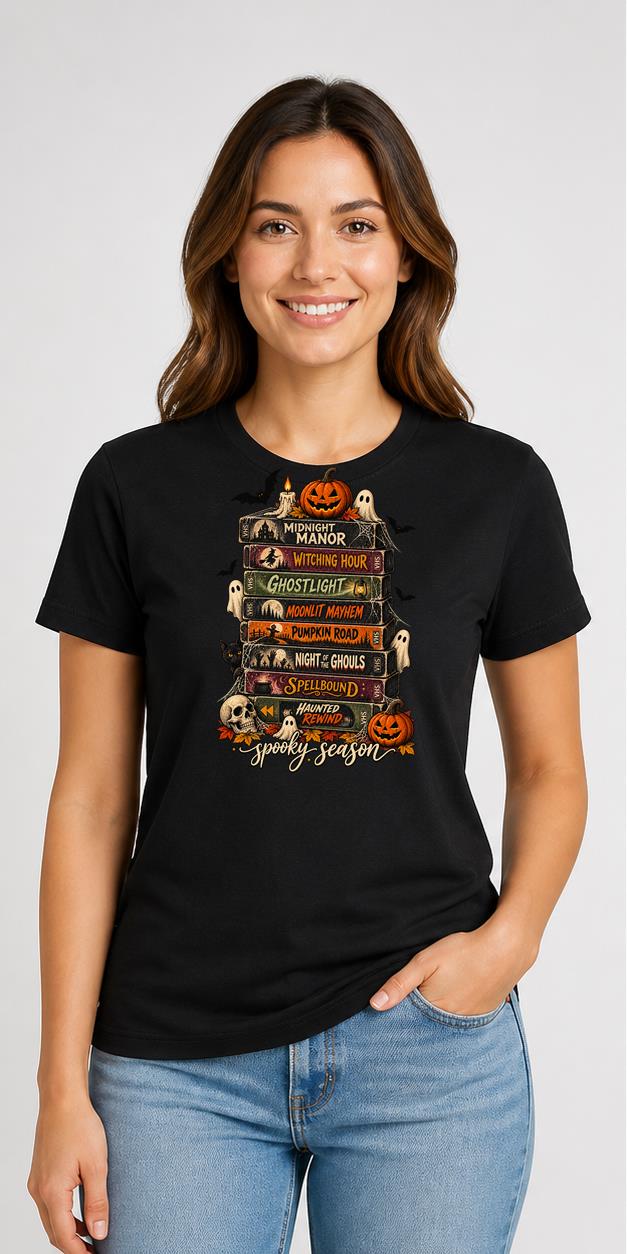Spooky Rewind Halloween Black T-Shirt model front