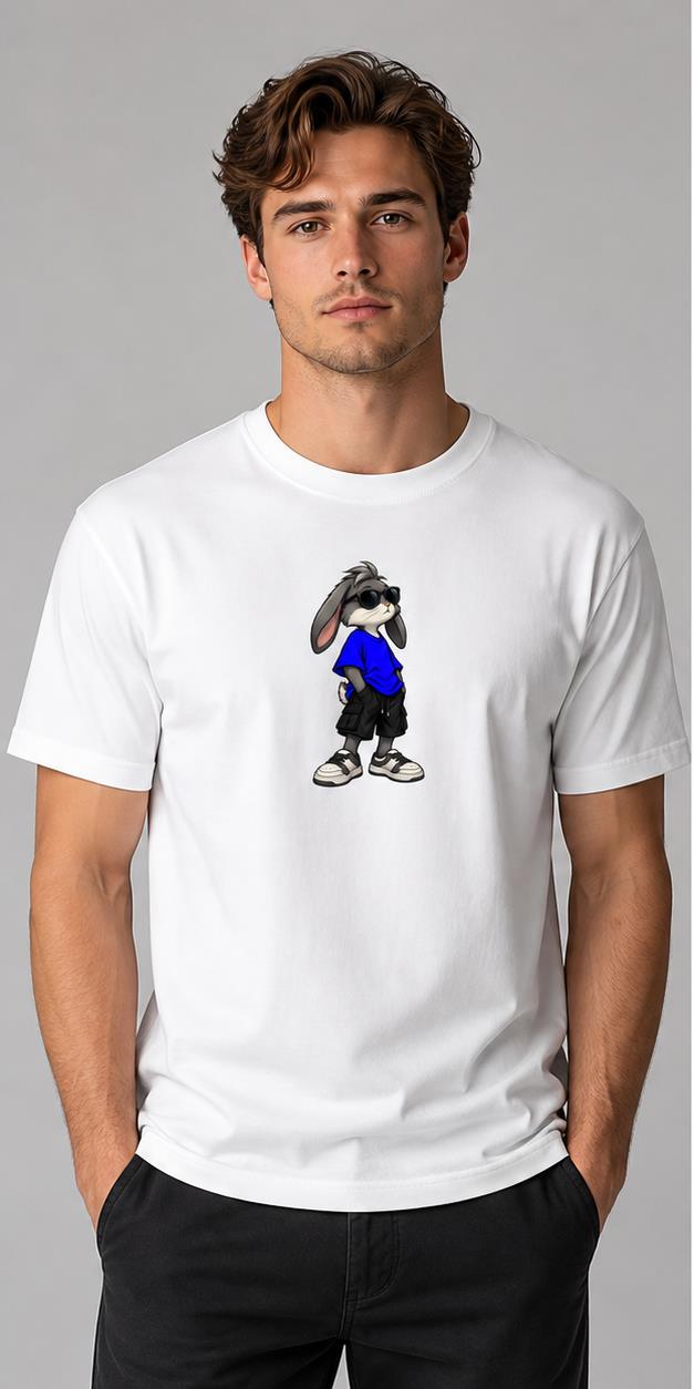 Streetwear Rabbit White T-Shirt model front