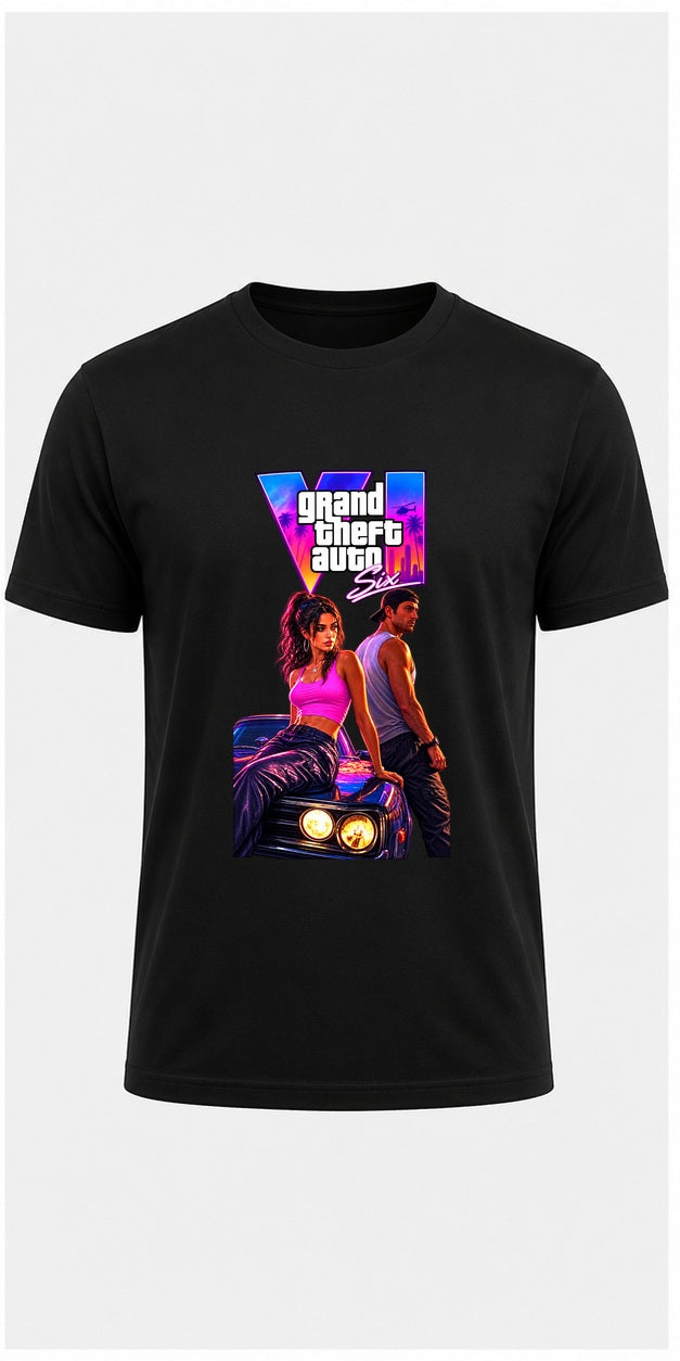 Grand Theft Auto VI Vice City Duo Black T-Shirt – front print