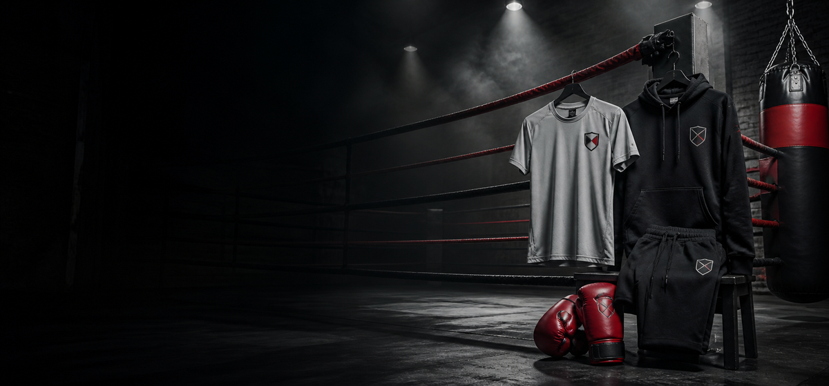 Pistol Boxing Academy apparel and boxing gym backdrop