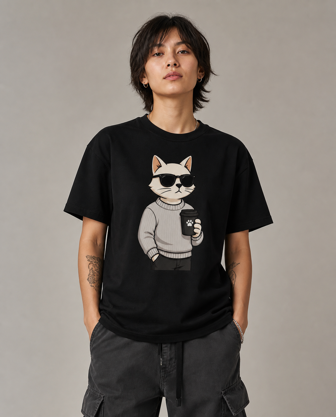 Coffee Cat Black T-Shirt