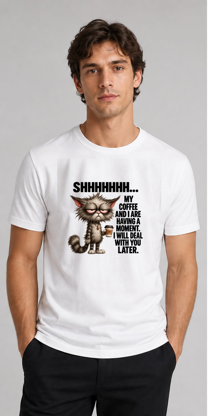 My Coffee And I Are Having A Moment White T-Shirt model mock-up