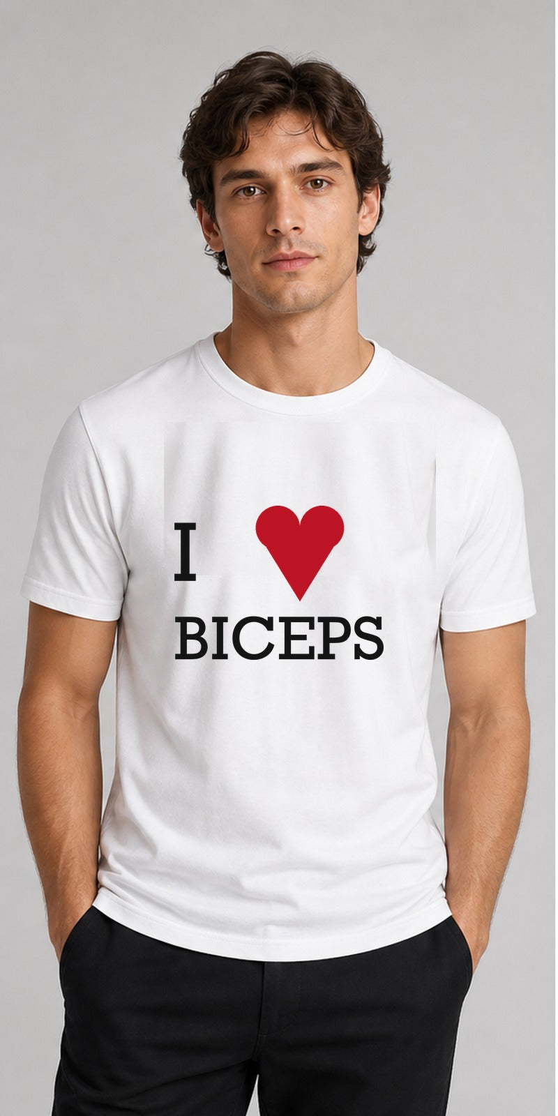 I Love Biceps White T-Shirt centred model mock-up