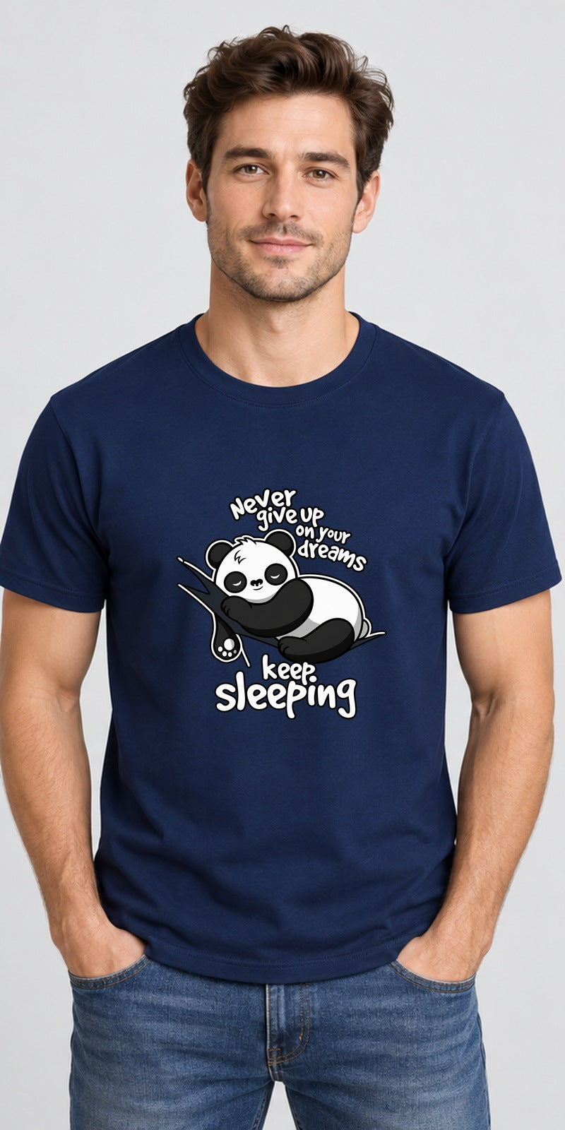 Keep Sleeping Panda Navy T-Shirt model mock-up