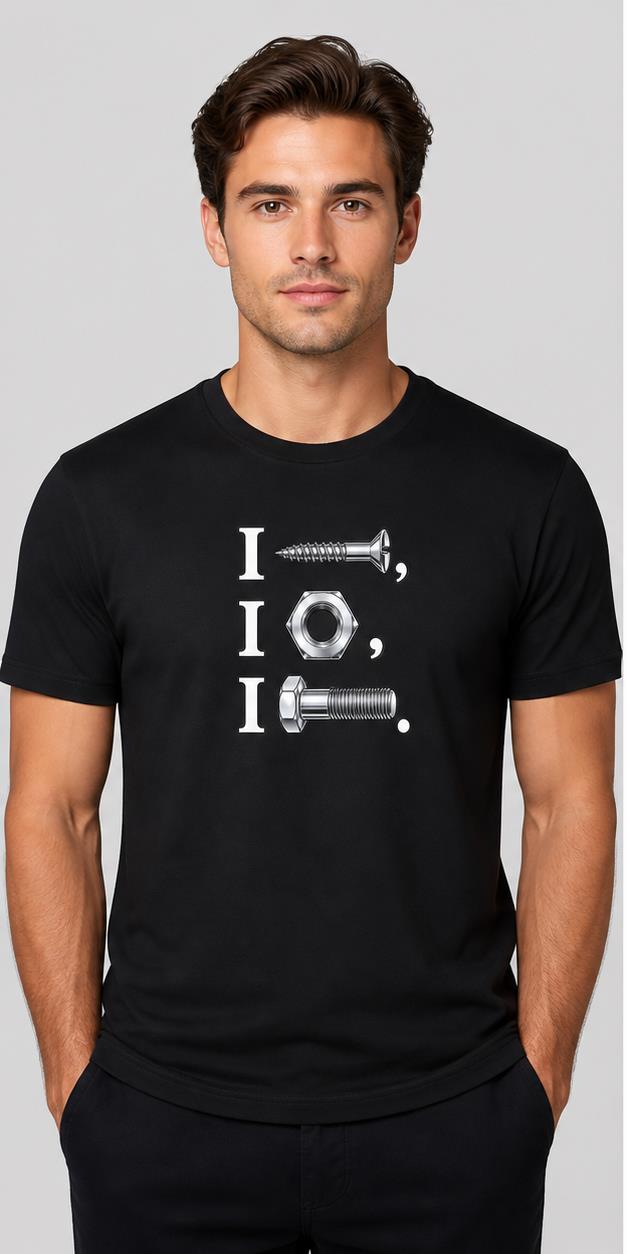 I Screw I Nut I Bolt Black T-Shirt model mockup
