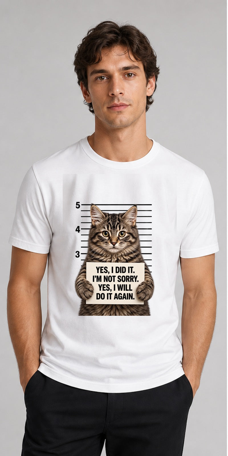 Yes I Did It Cat White T-Shirt model mock-up