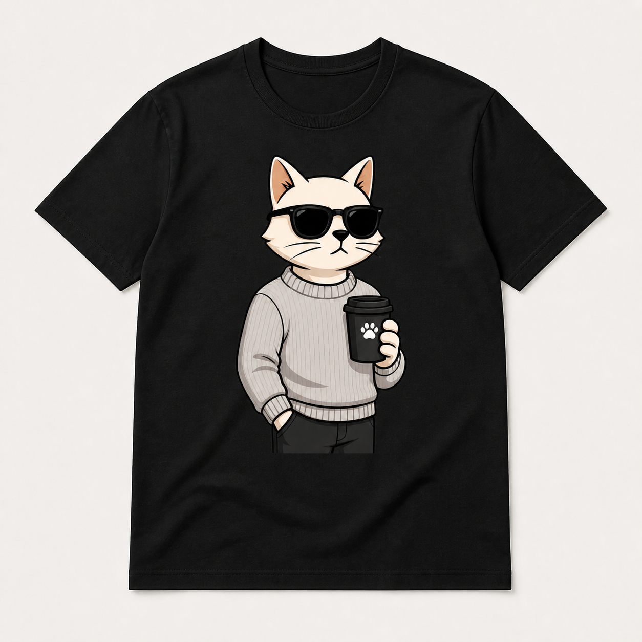 Coffee Cat Black T-Shirt