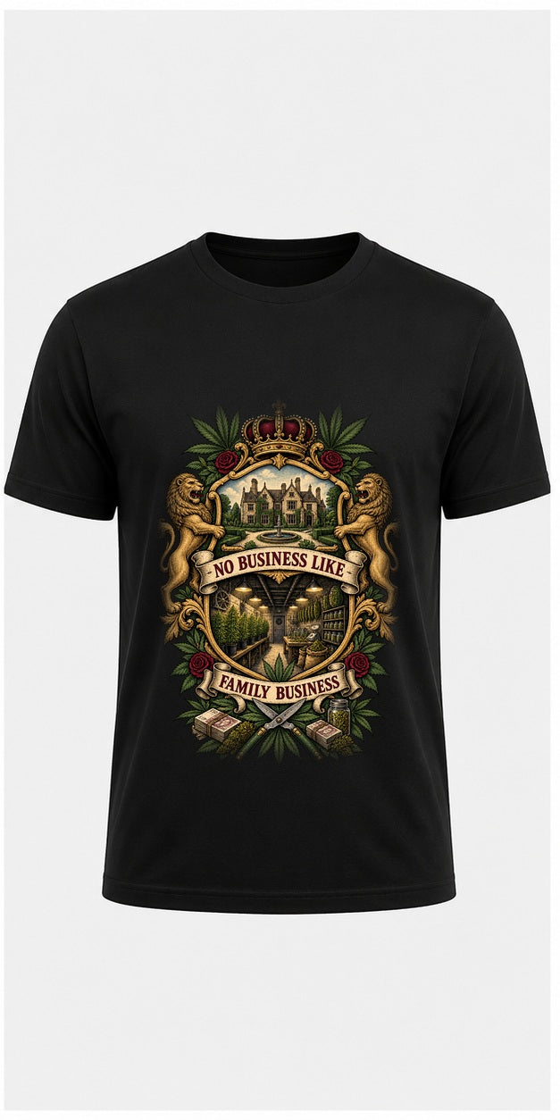 No Business Like Family Business Black T-Shirt standalone mockup, matching corrected front print placement