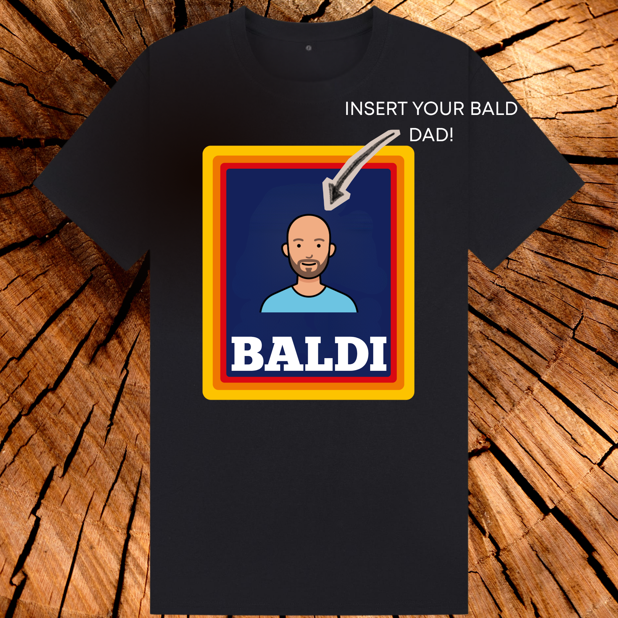 Funny Personalized Bald Man T-Shirt – Custom Face “BALDI” Parody Tee – Unique Gift for Bald Guys