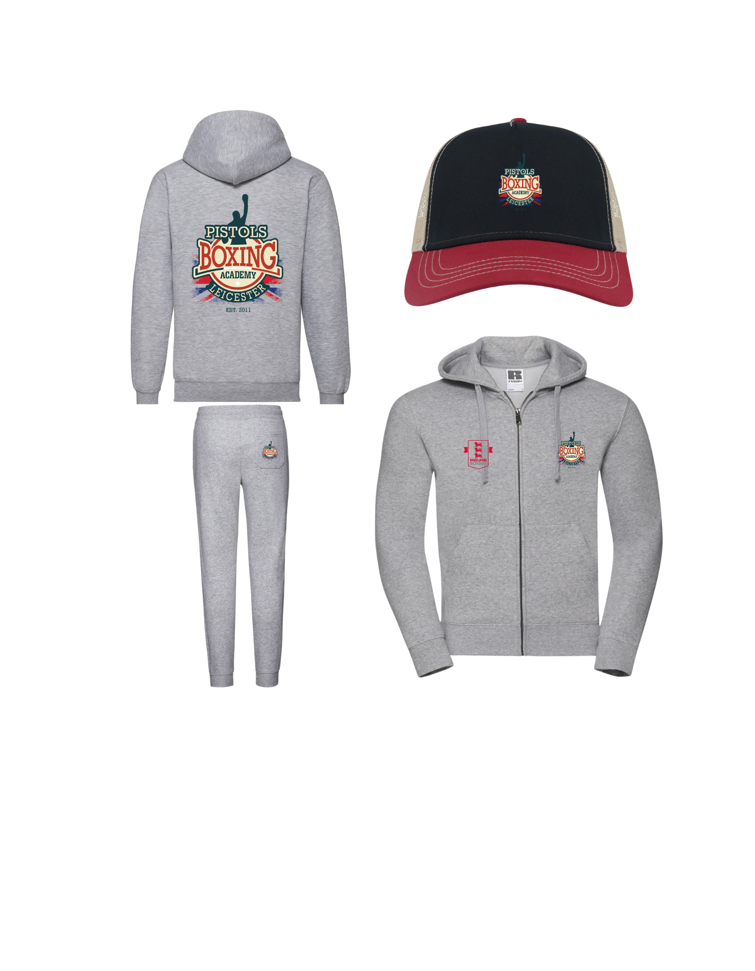 Pistol Boxing Academy Cap / Zip Hood / Joggers Combo Set