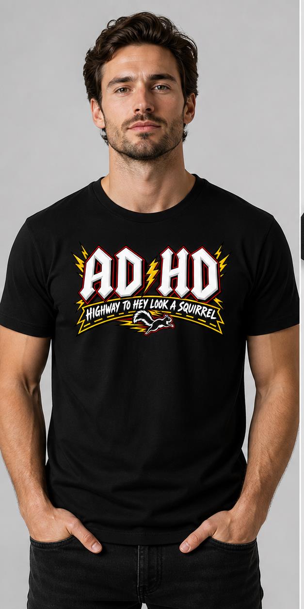 ADHD Squirrel Black T-Shirt model front