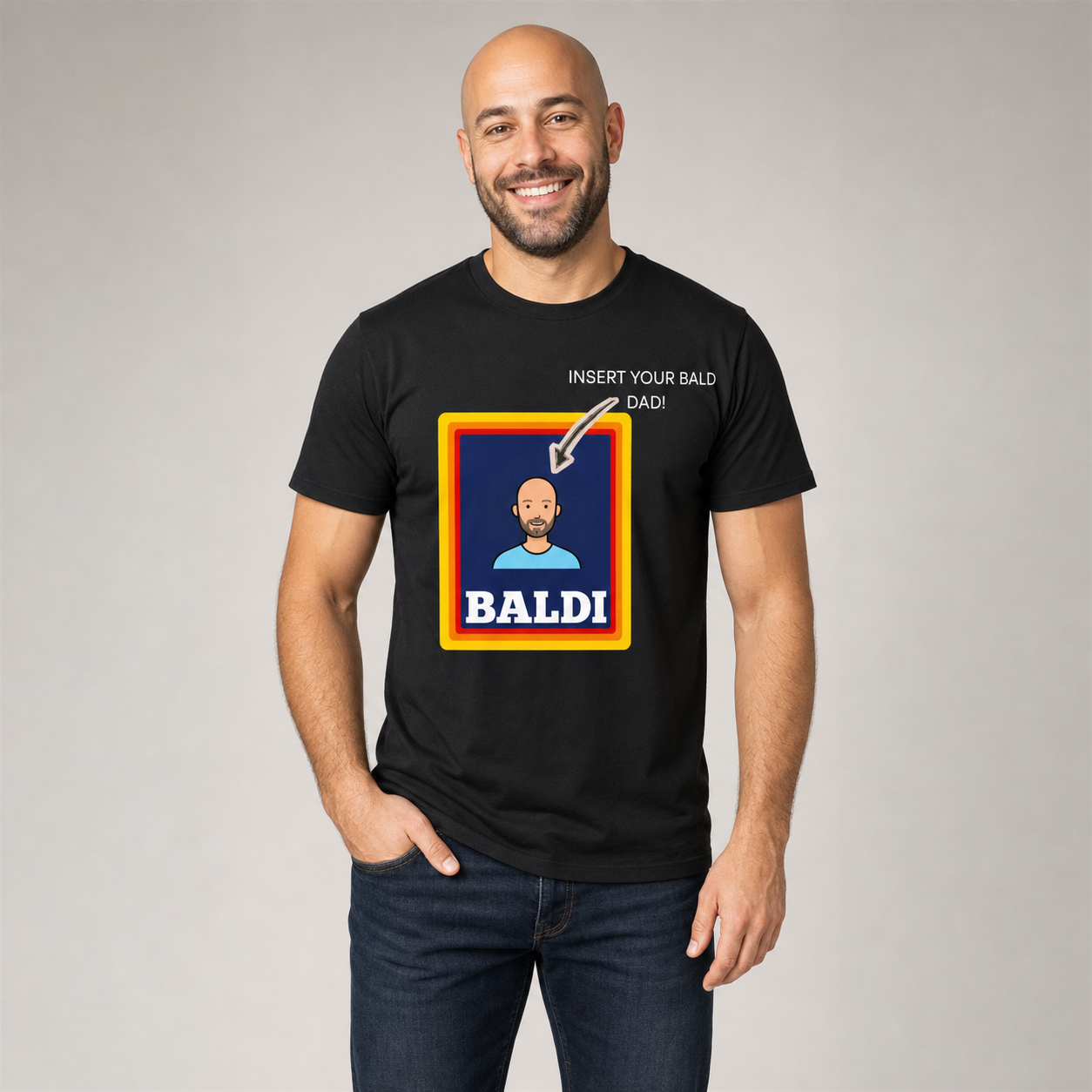 Funny Personalized Bald Man T-Shirt – Custom Face “BALDI” Parody Tee – Unique Gift for Bald Guys