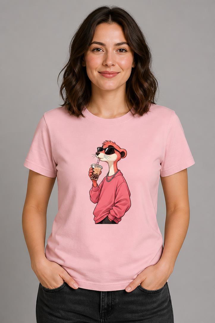 Bubble Tea Meerkat Light Pink T-Shirt model front