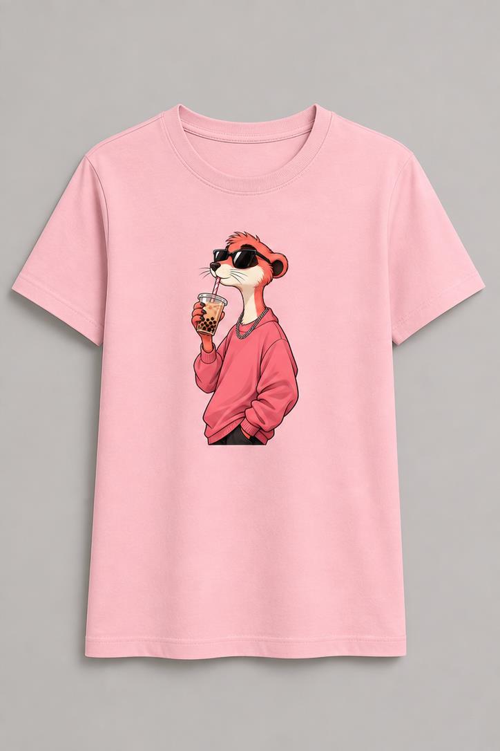 Bubble Tea Meerkat Light Pink T-Shirt shirt front