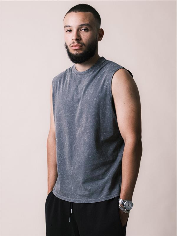 Model wearing CRBVAC120 acid charcoal regular fit tank