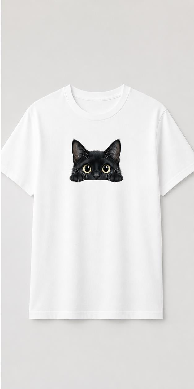 Curious Cat White T-Shirt shirt front