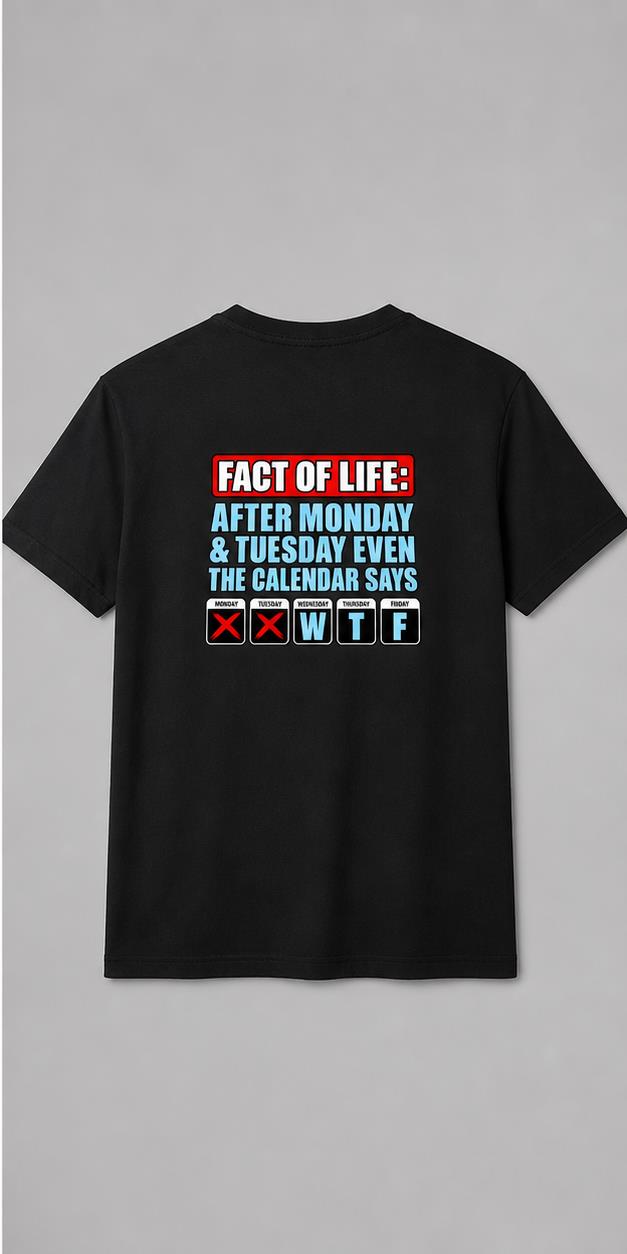 Fact Of Life Calendar Black T-Shirt shirt-only back view