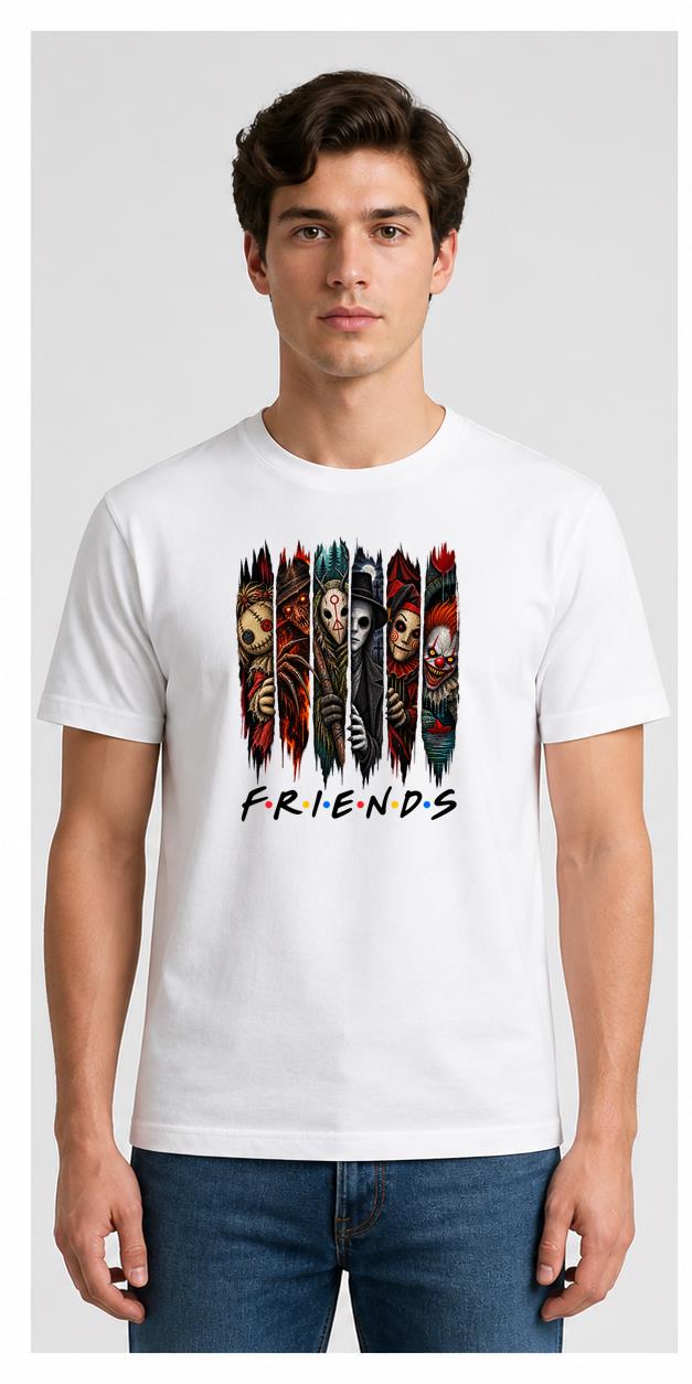 Horror Friends Halloween White T-Shirt model front