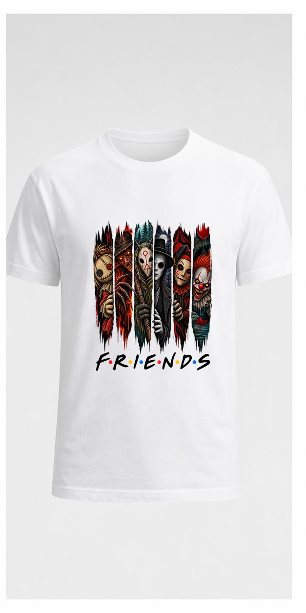 Horror Friends Halloween White T-Shirt front