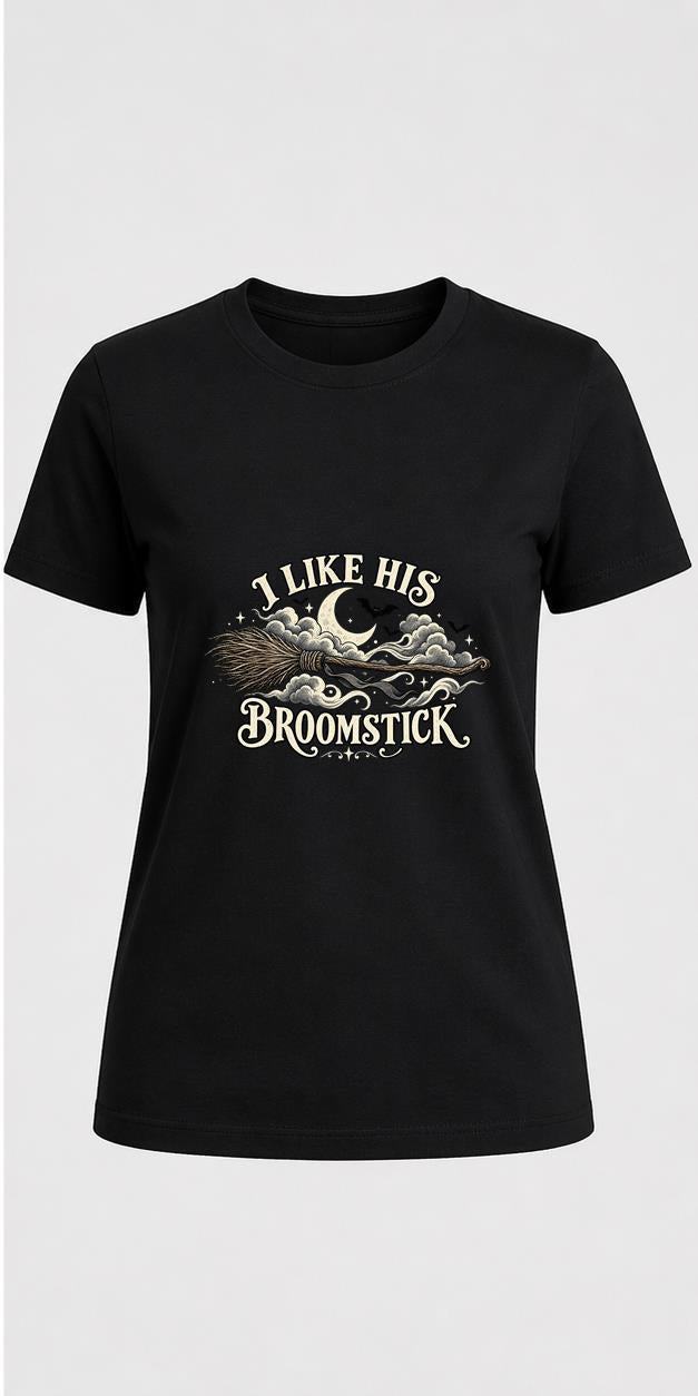 I Like His Broomstick Halloween black T-shirt front