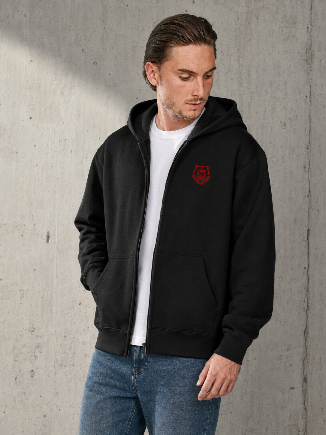BEAR FORCE Core Boxy Zip Hood in Black