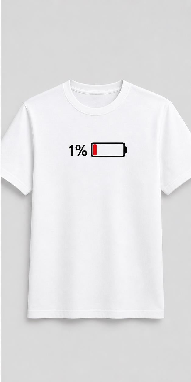 One Percent Battery White T-Shirt shirt front